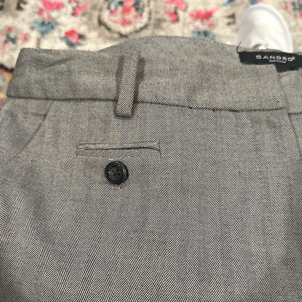Sandro Herringbone High Rise Waist Trousers Grey Black White Wide Leg Pants 14 - Picture 4 of 9